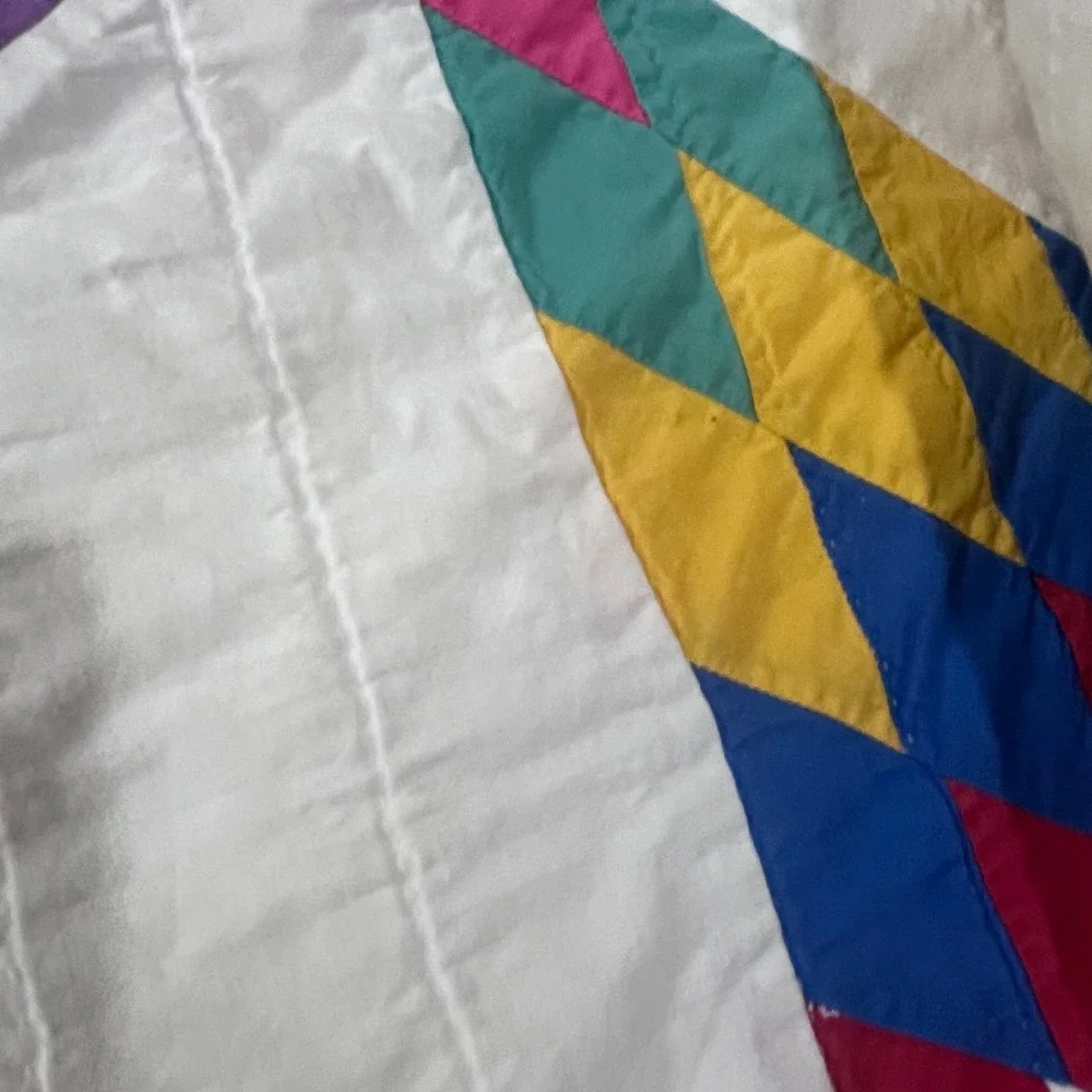 Vtg Lone Star Quilt Hand Stitched Patchwork Multi Color White Purple 80x82